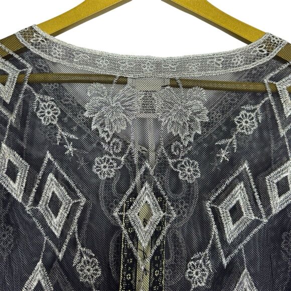 Ultra Pink Mesh Embroidered Tunic Top Size M Gray Silver Fairy Grunge Whimsigoth - Picture 6 of 10